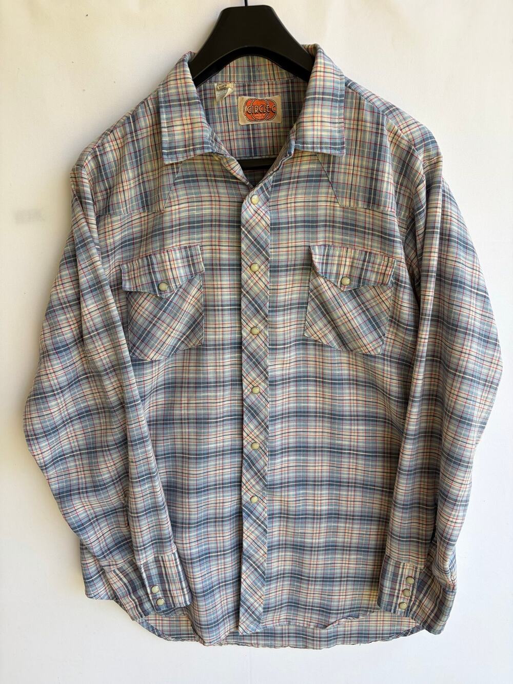 Vintage  Circle C Plaid Western Pearl Snap Shirt Mens XL Long Sleeve Made in USA
